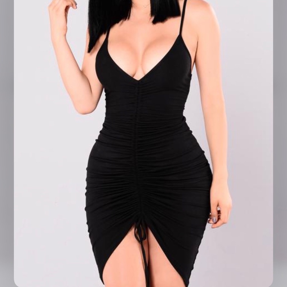 FashionNova Rutched Black Dress
